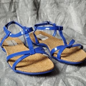 Aj Valenci Blue Strappy Sandals with Glossy Finish